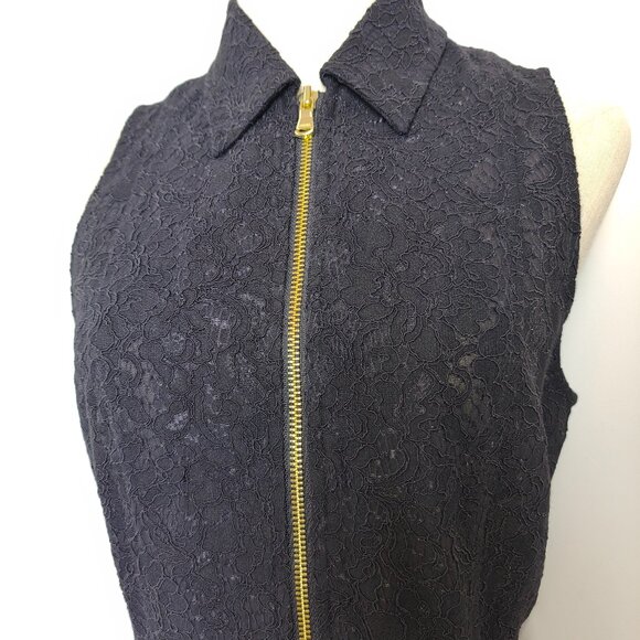 L'AGENCE Black Lace Sleeveless Dress with Metal Zipper and Waist-cinching Design - Picture 6 of 11